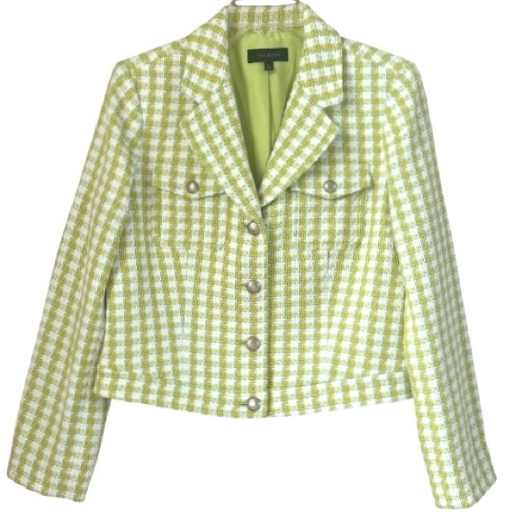 Talbots Stride Tweed Green Trench Cropped Blazer Jacket Size 8 - Picture 2 of 16